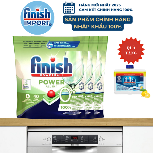 Combo 120 viên Finish All in 1 Max, 10 tính năng/viên, 0% Ecolabel EU, thân thiện môi trường, dành cho máy rửa chén 9-13 bộ, an toàn cho gia đình có trẻ